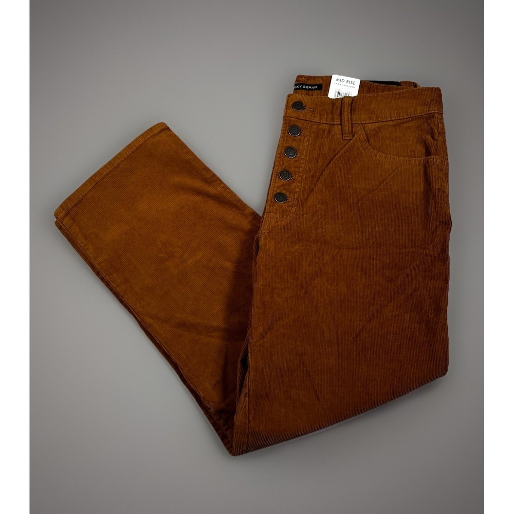 NWT-Lucky Brand Authentic Straight Crop Corduroy Jeans 12/31 Brown Button Front‎